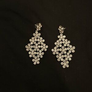 Elegant Silver Rhinestones Floral Drop Earrings